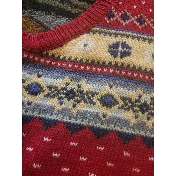 Vintage Eddie Bauer Sweater Vest Men's XL Red Nordic Fair Isle Wool - Picture 4 of 4